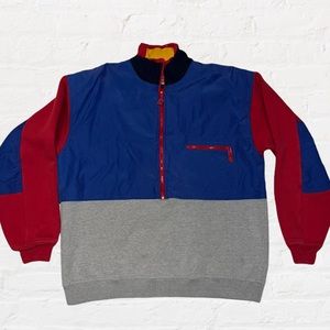 Vintage 90s G.H. BASS & CO Color block Sweatshirt Half Zip Pullover Large
